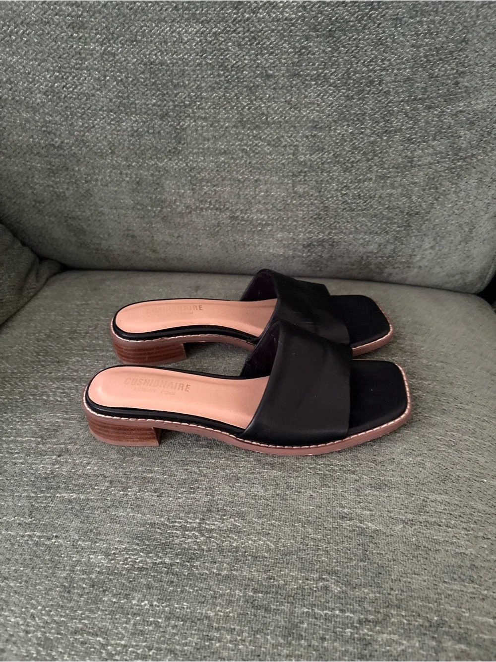 Cushionaire Black Low Block Heel Slide Sandals